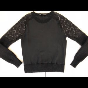 All Saints Black Silk/Lace Jumper Sweater Sz 2